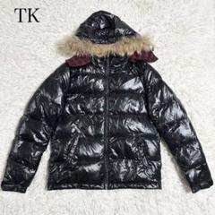 【TK】ファー付き 光沢 ダウンジャケット ブラック フード付き 中綿入りのサムネイル