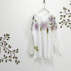 レーシーブラウス　白　紫　花柄　シアー
