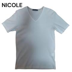 NICOLE ホワイト Vネック ストライプ Tシャツ 白 半袖 シンプル M