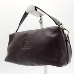 【超希少】ヒロフ アクセサリーポーチ ハンドバッグ レザー Hロゴ ブラウン
