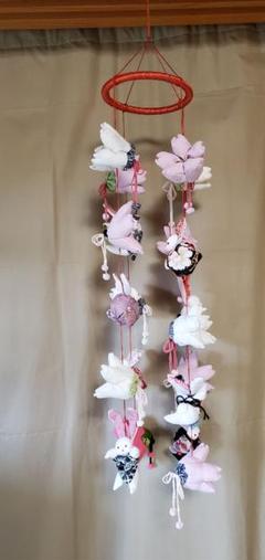 【 うさぎ雛の吊るし飾り(赤) 】ちりめん細工 輪飾り さげもん 桜 鞠 sagemon-mikusa_13000008
