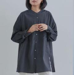 dress herself ワイドロングシャツ/シルクコットン　チャコールグレー DRESS HERSELF ワイドロングシャツ シルクコットン