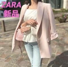 【新品未使用】ZARA ザラ　ロールアップスリーブブレザー　ピンク　XS ロールアップスリーブブレザー ZARA - メルカリ