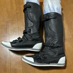 PUMA　プーマ　ロングブーツ　本革　ヘリンボーン生地　黒　グレー　23 PUMA プーマ ロングブーツ 本革 ヘリンボーン生地 黒 グレー 23