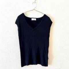 ☆【オペークドットクリップ】サマーセーター リブ Vネック フレンチスリーブ L