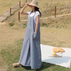 ストライプジャンプスーツ★春夏ワイドレッグパンツ