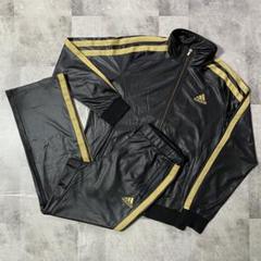【adidas】セットアップ　レザー　BLACK✖️GOLD 2025年最新】adidas レザー ジャージ セットの人気アイテム