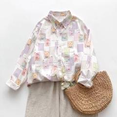 可愛い プリント 早い者勝ち レトロ＆ゆったり シャツ ブラウス 体型カバー