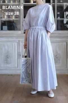 美品　ブラミンク　ワンピース　38 ブルー系　バッククロス　21ss 麻　綿 美品 ブラミンク ワンピース 38 ブルー系 バッククロス 21ss 麻