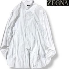 J5065 美品 ゼニア 現行タグ 鹿の子シャツ ホワイト XL ZEGNA
