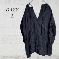 【DAZY】【L】夏生地　Vネック　首紐　ゆったり　シンプル　ブラック　涼しめ