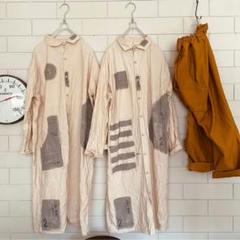 deux2★手描きグレー模様のロングシャツワンピース