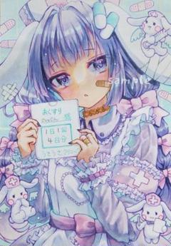 リ*メ様 オリジナル 手描きイラスト ナースうさぎちゃん♡むらさき リ*メ様 オリジナル 手描きイラスト ナースうさぎちゃん