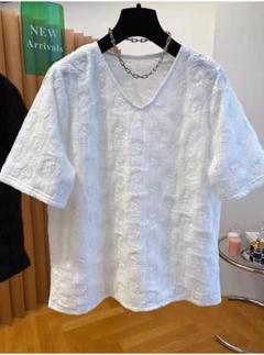 シンプル Vネック 半袖 Tシャツ 大きいサイズ レディース 春夏新作 2色