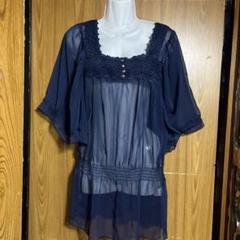 axes femme M ネイビーシースルートップス