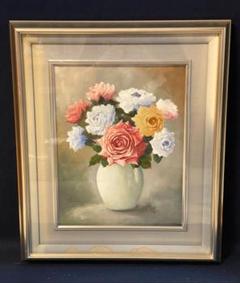 井澤元一」作薔薇油絵額装真作保証
