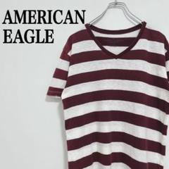 【アメリカンイーグル】Vネック 太ボーダー柄 エンブロイダリーロゴ 半袖Tシャツ