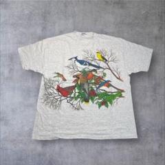 90s USA製 シングルステッチ フラワー アニマル ヴィンテージTシャツ 鳥