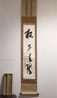 Ｇ１３４　掛軸　大徳寺　佐藤朴堂　『松樹千年翠』　共箱　『真作』　肉筆　一行書 前大徳佐藤朴堂筆 「松樹千年翠」一行書 肉筆紙本掛軸（共