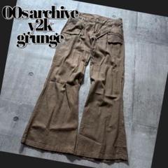 2000's linen flare parachute pants goa系