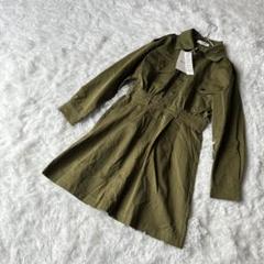 長袖ハーフジップワンピース　カーキ　Ｓ　綿100　大人カジュアルコーデ　春