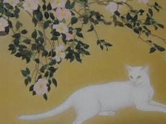 前本利彦、【椿下白猫】、希少画集画、新品高級額 額装付、状態良好 m29736023829_1.jpg?1696580449