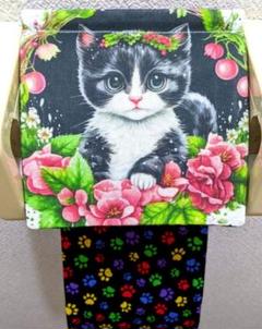 トイレットペーパーホルダー 猫 ハチワレ インテリア 雑貨 日用品 収納 花