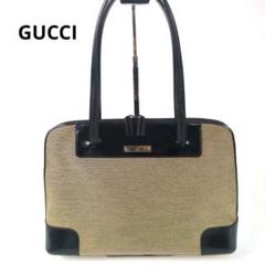 GUCCI　グッチ　ハンドバック　肩掛け　キャンバス　レザー　美品