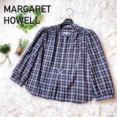 MARGARET HOWELL　チェックシャツ　ノーカラー　マーガレットハウエル