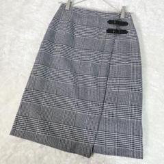 a915【訳あり】ロペピクニック　ベルト巻き風スカート　グレー　チェック柄