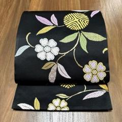 正絹 西陣織　六通袋帯【刺繍 黒 華唐草】 No.1762
