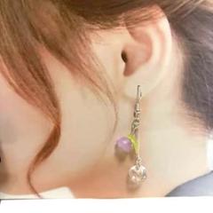 ハンドメイド 紫色の花 ピアス