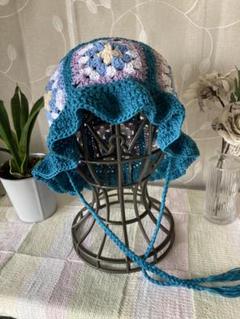 ハンドメイド　モチーフハット　バケハ　クロシェハット　コットン
