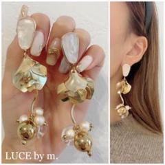 680 ゴールドペタル 花びら バブルパール ピアス イヤリング お洒落