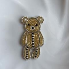 beige Teddy bear ブローチ ビーズ刺繍 テディーベア くま