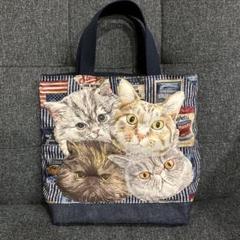 ハンドメイド ☆ トートバッグ　ギュッと猫