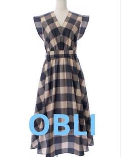 OBLI オブリ ブラウンブロックチェックワンピース - メルカリ