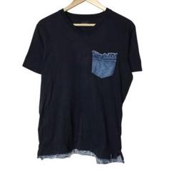 ディーゼル　半袖Tシャツ　胸デニムポケット　サイドスリット　裾デニム　Vネック