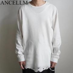ANCELLM ダメージ ヘビー ワッフル オーバーサイズ シャツ アイボリー ANCELLM / アンセルム】DAMAGE HEAVY WAFFLE OVERSIZED LS（T