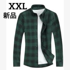 新品❤️ネルシャツ 【XXL】　メンズ 長袖 大きい　チェック グリーン　ポケット