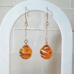 水風船ピアス オレンジ ハンドメイド イヤリング変更可