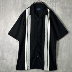 オープンカラー キューバシャツ 黒 ライン シンプル