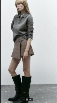 ZARA　チェック スコート　M アシンメトリーのサムネイル