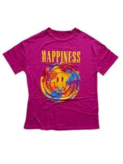 【SHEIN】 HAPPINESS Tシャツ L ピンク　古着　海外