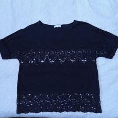 自由区　ダークネイビー 半袖Tシャツ レーストリム