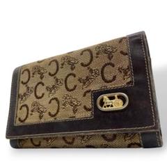 セリーヌ　長財布　茶　Cマカダム　馬車金具　キャンバス　レザー　本革　w4