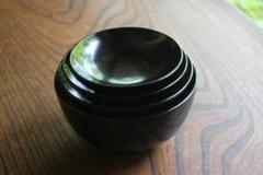 未使用 懐石道具 木製 黒真塗 四つ椀 小丸椀 5客揃 元箱 茶器/茶道具 懐石道具（会席道具） 四つ椀】 黒真塗り 小丸椀