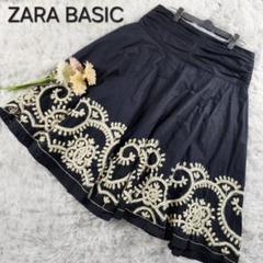【ZARA BASIC】ザラベーシック 毛糸刺繍膝丈フレアスカート L