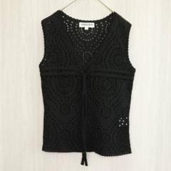ジョルジュレッシュ ニットベスト ジレ 重ね着 レース ブラック Sサイズ