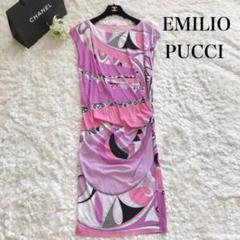 美品●EMILIO PUCCI●プッチ柄 タイト 膝丈ワンピース ピンク系 38